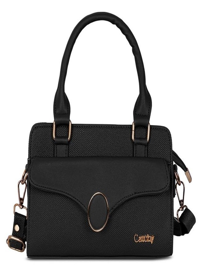 كاتشي حقيبة كتف نسائية أنيقة من الجلد الصناعي الأسود مع سحاب إغلاق - Image 1